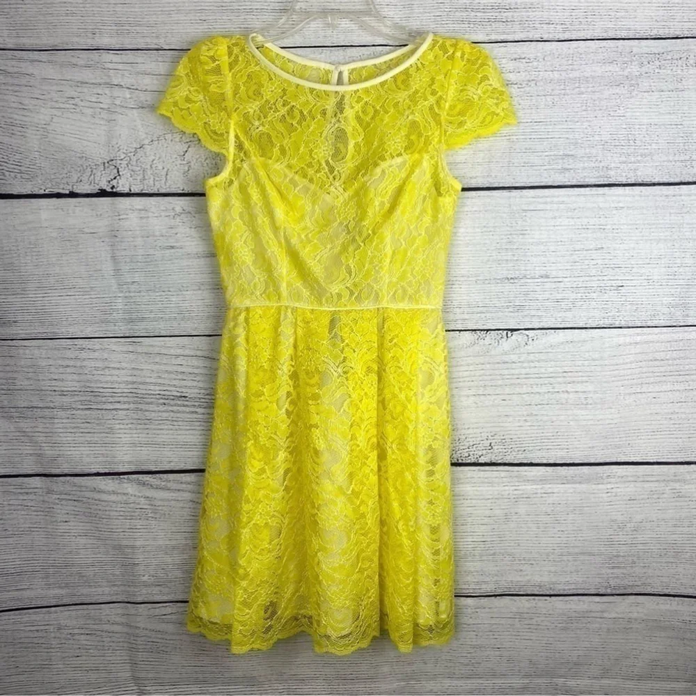 Abs Allen Schwartz Yellow Spring Summer Lace Garden Party Dress Size 2 - Picture 2 of 10